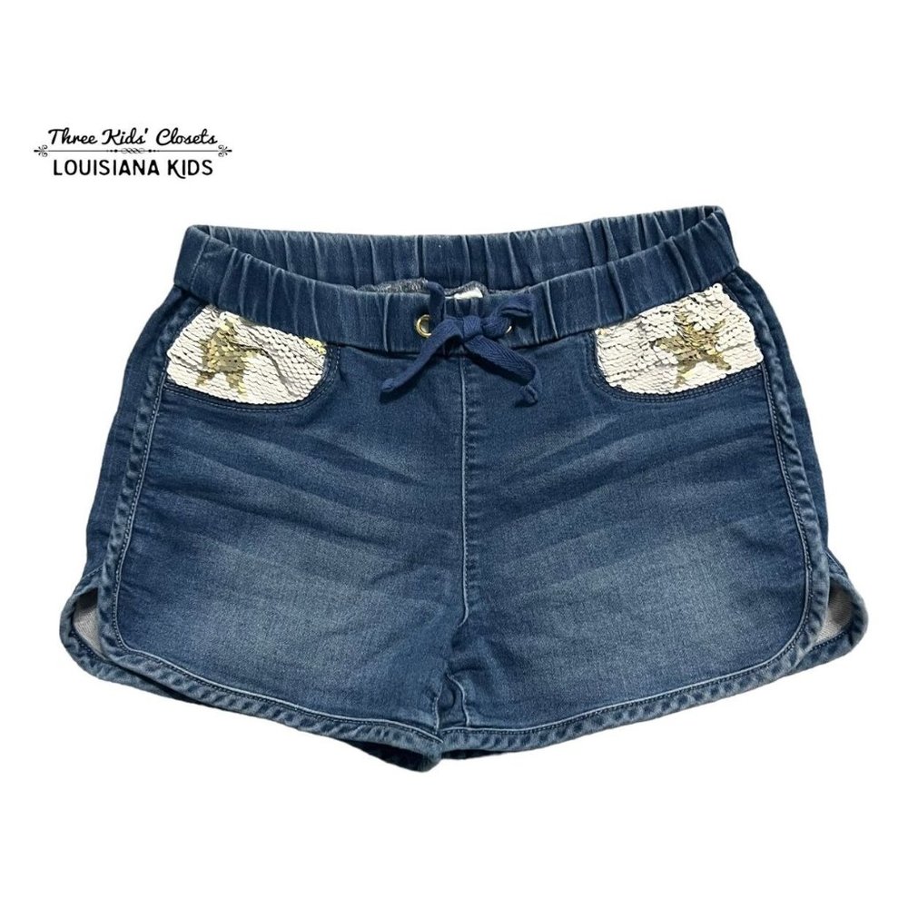 Members Mark Sz 10/12 Denim Flip Sequin Stars Shorts